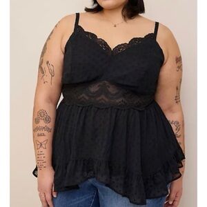 🆕 Babydoll Clip Dot Cami Top 3 3X 22 24 NWT Torrid New! Black Lace